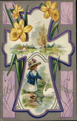 Easter Greetings: Easter Scene in a Cross Crosses Postcard Postcard