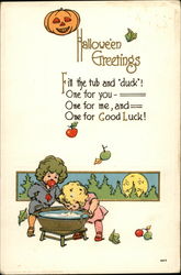 Halloween Greetings - Bobbing for Apples Postcard
