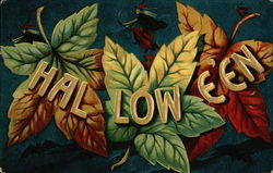 Halloween with Autum Leaves and a Witch Postcard