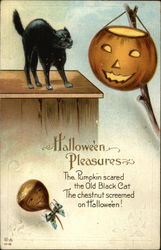 Halloween Pleasures - Black Cat and Jack-o-lantern Postcard