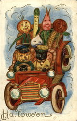Halloween: Vegetables Driving a Car Postcard