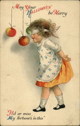 Little Girl Bobbing for Apples Postcard