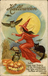 Halloween - Scene with Witch on Broom Postcard