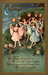 All Halloween Greetings - Ladies with Lanterns Postcard