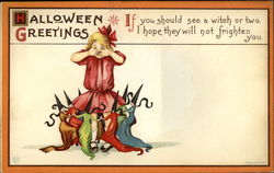 Halloween Greetings with Witches Postcard