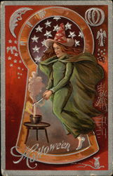 Halloween witch Keyhole Postcard