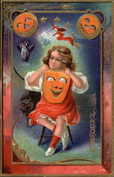 Halloween - Scene with Girl Holding mask Postcard