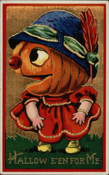 Hallow E'en for Me - Little Girl With Pumpkin Head Halloween Postcard Postcard