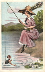 A Fresh Fish Every Day Superior Women / Tiny Men Postcard Postcard