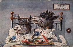 Breakfast in Bed Charged Extra Donkeys Postcard Postcard