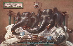 A Merry Christmas - Breakfast in Bed Elephants Postcard Postcard