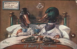 Breakfast in Bed - A Merry Christmas Birds Postcard Postcard