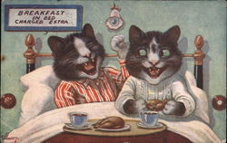 Breakfast in Bed Charged Extra Cats Postcard Postcard