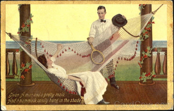 Woman in hammock, Man with Tennis Racket Romance & Love