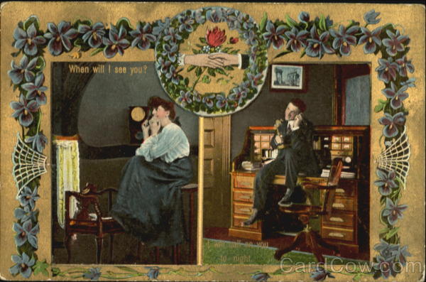 When Will I See You? Sweethearts speak by telephone