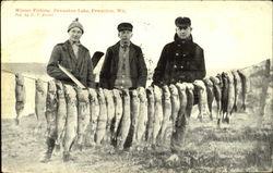 Winter Fishing, Pewaukee Lake Wisconsin Postcard Postcard
