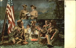 Soldiers around Campfire Postcard
