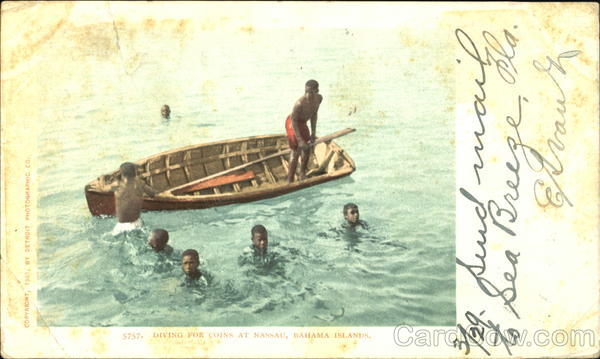 Diving for coins at Nassau Bahamas Caribbean Islands
