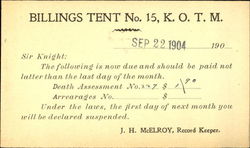 KOTM Billings Tent No. 15 Postcard
