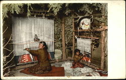 Navaho Mother And Child Wearing Indian Building Postcard