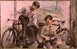 Boys with Bicycles Postcard