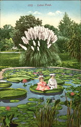 Lotus Pond With Children Postcard Postcard