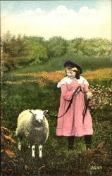 Girl with Sheep Postcard Postcard