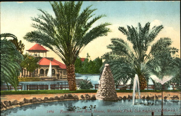 Fountain And Boat House, Westlake Park Los Angeles California