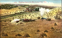 Threshing Grain In The Hilly Country Of The West Postcard