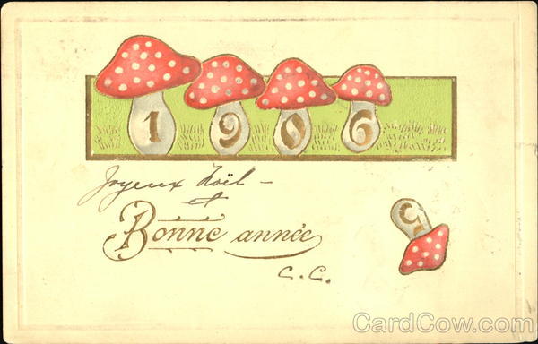 1906 Bonne Annee Mushrooms New Year's