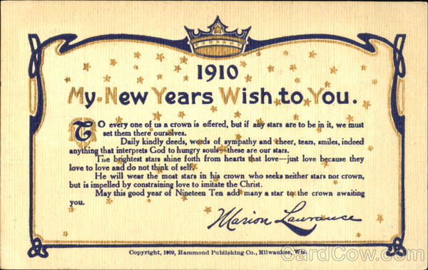 1910 My New Years Wish To You New Year's