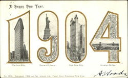 A Happy New Year 1904 New York Large Letter Dates Postcard Postcard