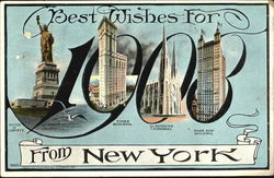 Best Wishes For 1908 From New York Postcard