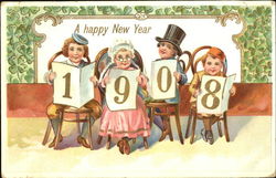 A Happy New Year 1908 Postcard