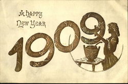 A Happy New Year 1909 Postcard