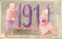 1911 A Happy New Year Children Postcard Postcard