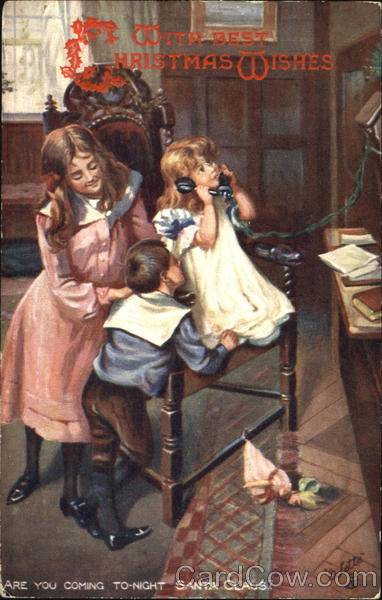 Three kids on a telephone Children