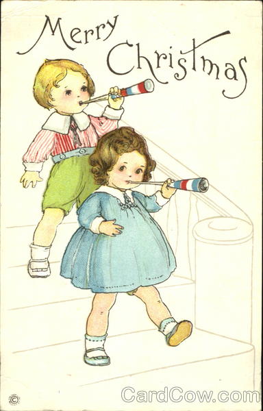 Two Children Blowing Horns