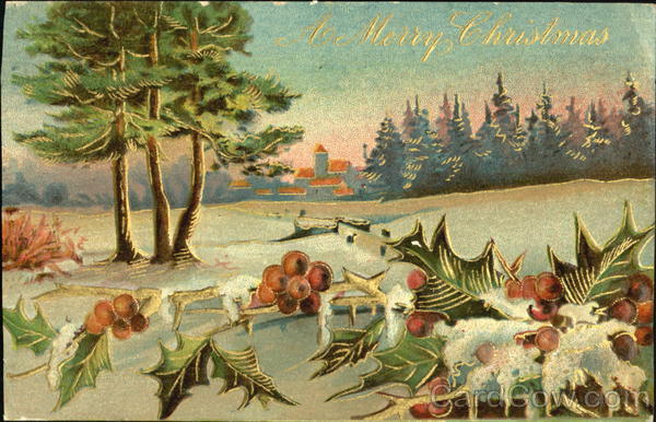 Winter Landscape with Holly Christmas