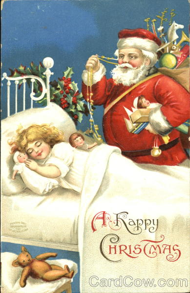 Santa looking over a sleeping girl Ellen Clapsaddle