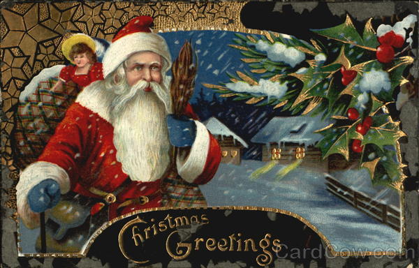 Santa in snowy village Santa Claus