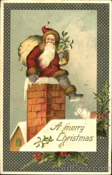 Santa in a Chimney with Gifts Santa Claus