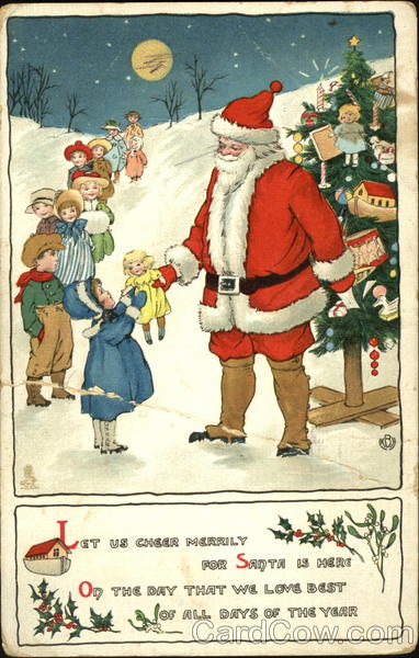 Santa Handing Out Toys to Children in Line Santa Claus