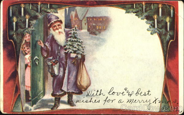 Children with Presents by Tree Santa Claus