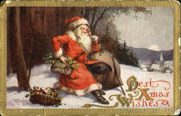 Santa with Sack and Red Robe outside Winter Mountain Village