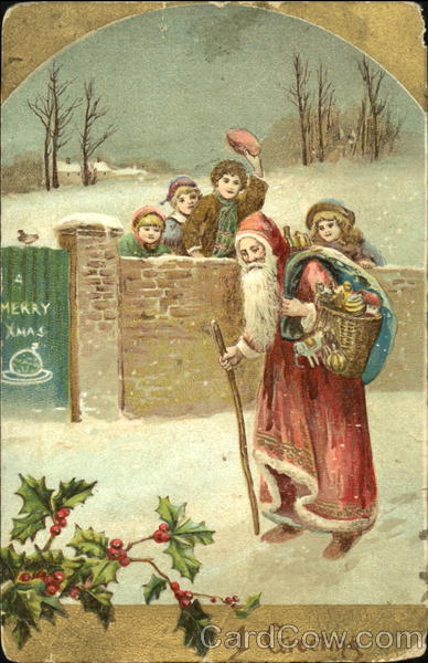Group of Children Waving at Santa Santa Claus
