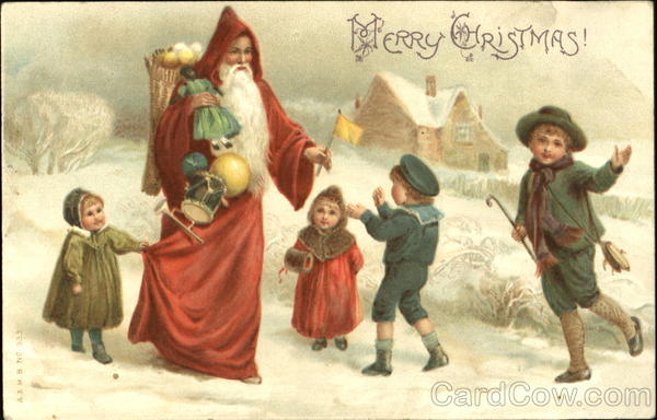 Santa Delivering Presents to Children Santa Claus