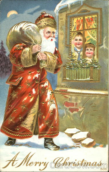 Santa delivering presents to children Santa Claus