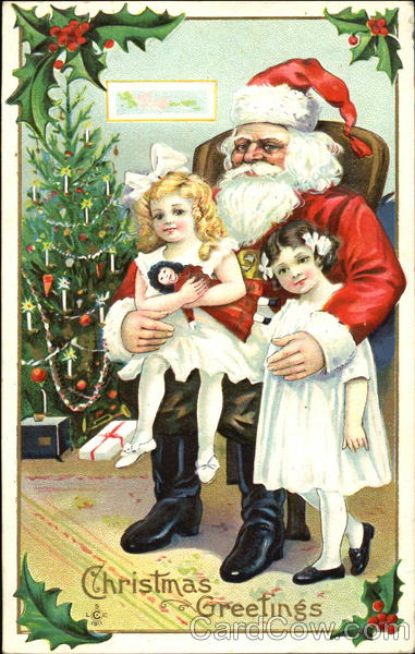 Seated santa with two girls Santa Claus