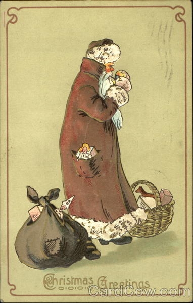 Santa with brown robe lighting pipe Santa Claus